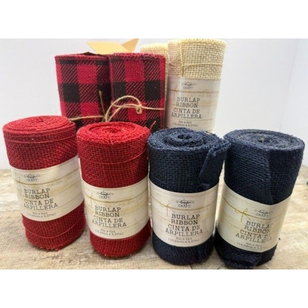 Lot Burlap Ribbon Spools NEW 6 - 6" in x 5yds, 3 - 5.5" x 15' - 9 Full Rolls